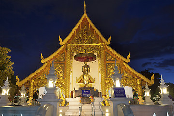 Image showing Wat Phra Singh temple at night in Chiang Mai, Thailand.