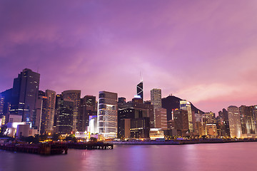 Image showing Sunset in Hong Kong with office buildings background