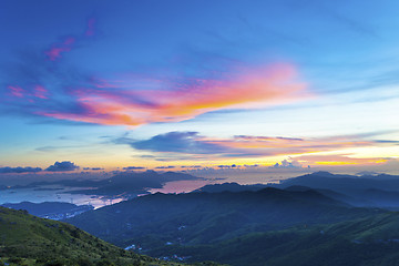 Image showing Majestic sunset in the mountains landscape of Hong Kong