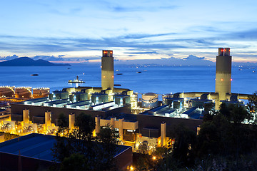 Image showing Sunset at power station 