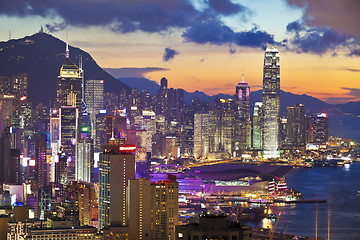 Image showing Hong Kong sunset with office buildings