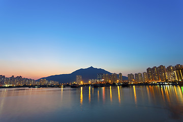 Image showing Hong Kong downtown, Tuen Mun at sunset.