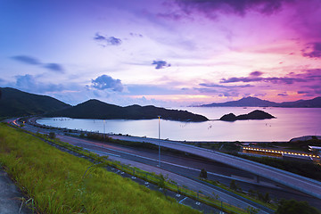 Image showing Traffic highway in Hong Kong at sunset