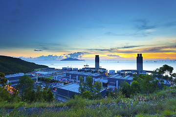 Image showing Sunset at power station in Hong Kong