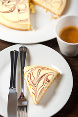 Image showing Cheese cake and espresso coffee