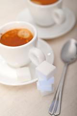 Image showing Italian espresso coffee and sugar cubes