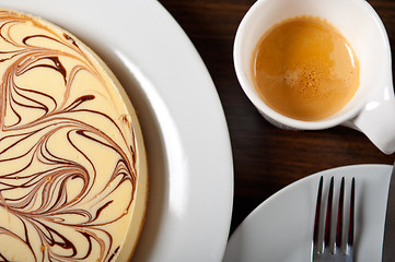 Image showing Cheese cake and espresso coffee