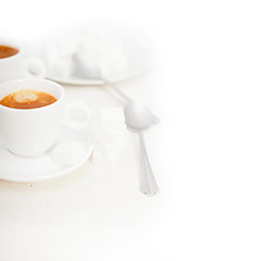 Image showing Italian espresso coffee and sugar cubes