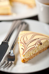 Image showing Cheese cake and espresso coffee