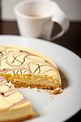 Image showing Cheese cake and espresso coffee