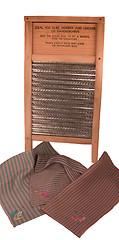 Image showing Antique Washboard With Vintage Silk Handkerchiefs