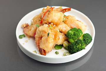 Image showing Fried Honey Shrimp with Broccoli