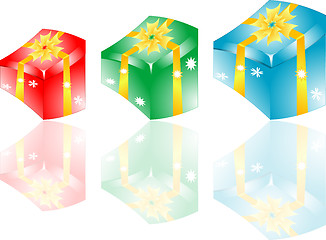 Image showing Gift box set with yellow ribbon on white background