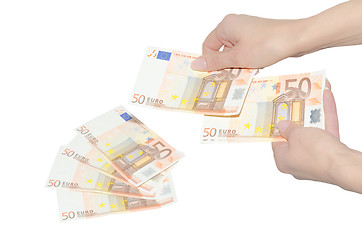 Image showing Woman's hands counting euro banknotes