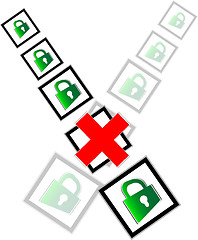 Image showing red check box and green padlock set on check mark list