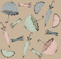 Image showing Illustration of vintage umbrella, fan, glove. Seamless backgroun