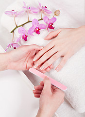 Image showing manicure making in beauty spa salon 