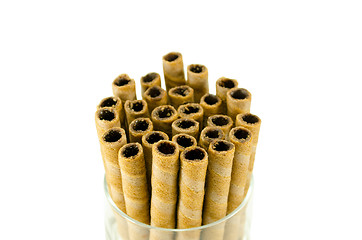 Image showing sweet tubules rolls sticks with chocolate cream 