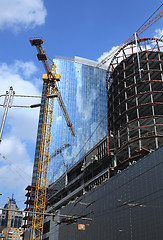 Image showing construction of modern skyscrapers