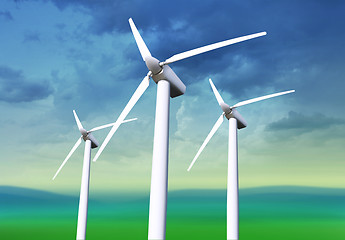 Image showing three white wind turbines