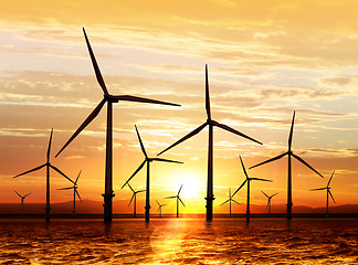 Image showing wind turbine on sunset