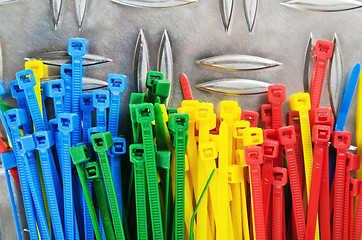 Image showing Set colored cable ties, close up