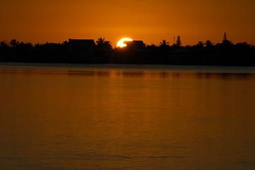 Image showing sunset water coast line