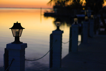 Image showing docklights along ocean