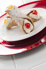 Image showing Two Tasty Cannoli on Plate