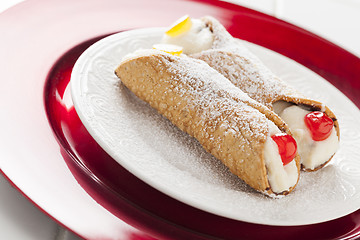 Image showing Two Tasty Cannoli on Plate