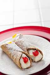 Image showing Two Tasty Cannoli on Plate