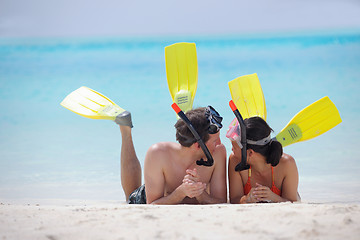 Image showing happy young couple have fun on beach