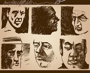 Image showing people faces artistic drawings set