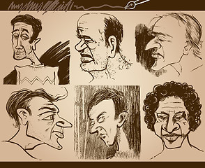 Image showing people faces caricature drawings set