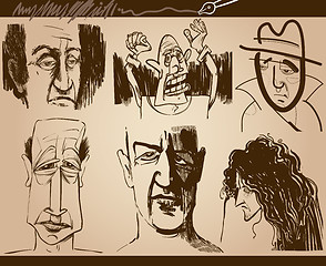 Image showing people faces cartoon sketch drawings set