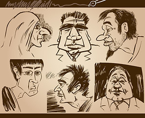 Image showing people faces cartoon sketch drawings set