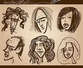 Image showing people faces caricature drawings set