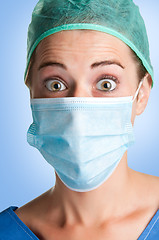 Image showing Surprised Female Surgeon with face mask