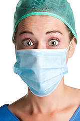 Image showing Surprised Female Surgeon with face mask