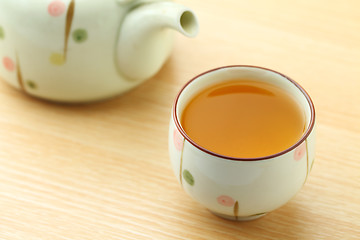 Image showing Cup of tea with teapot