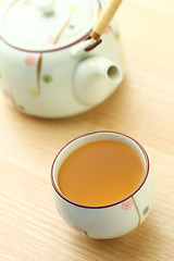 Image showing Cup of tea with teapot