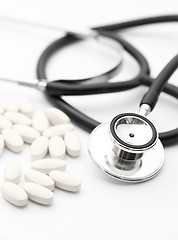 Image showing Pills and stethoscope