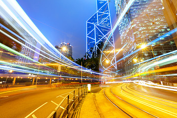 Image showing busy traffic road in city at night