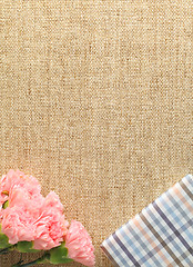 Image showing Carnation and gift on the linen pattern