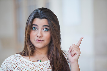 Image showing Overweight Woman  pointing