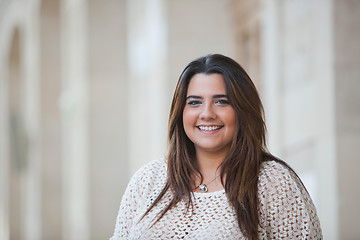 Image showing Portrait of a overweight woman smiling