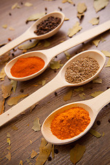 Image showing spices - pepper, curry, chilli, caraway