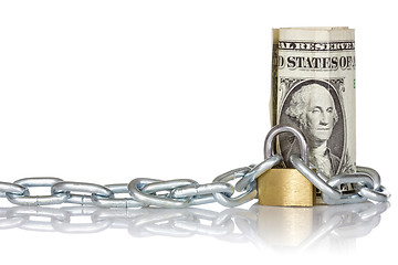 Image showing U.S. dollar banknote with lock and chain