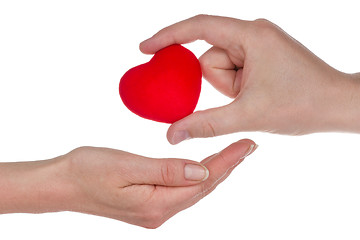 Image showing Male and female hands giving heart