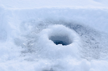 Image showing ice hole drilled in ice ready for fishing on ice 